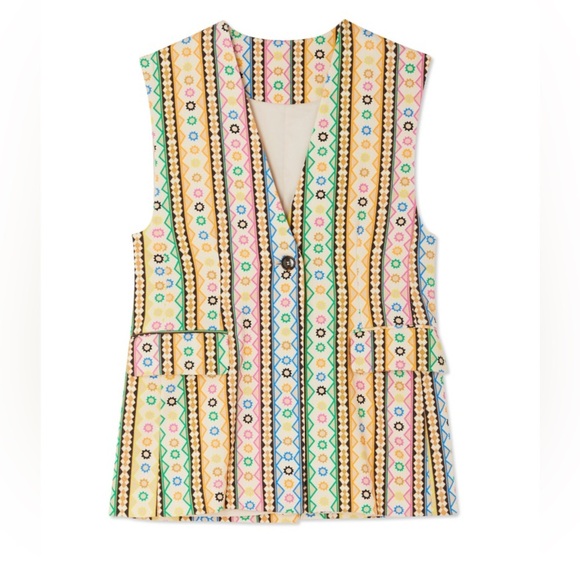 Never Fully Dressed Fiesta longline waistcoat blazer vest multicolor geo stripe - Picture 10 of 13